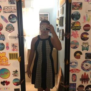 Black dress with black and white designs